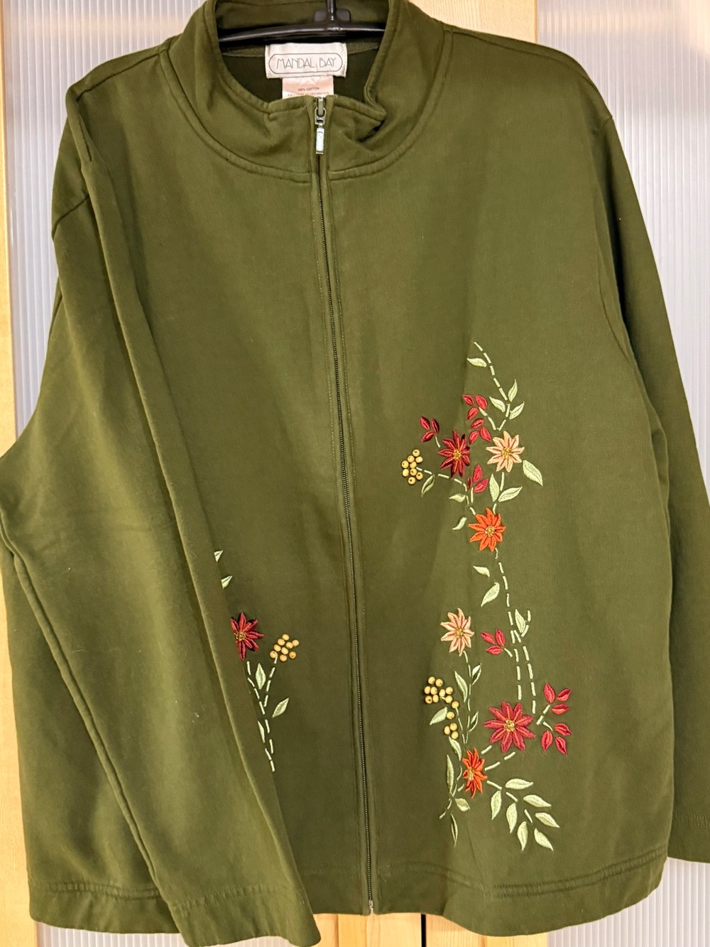 Mandala Day Olive Green Embroidered Bomber Jacket